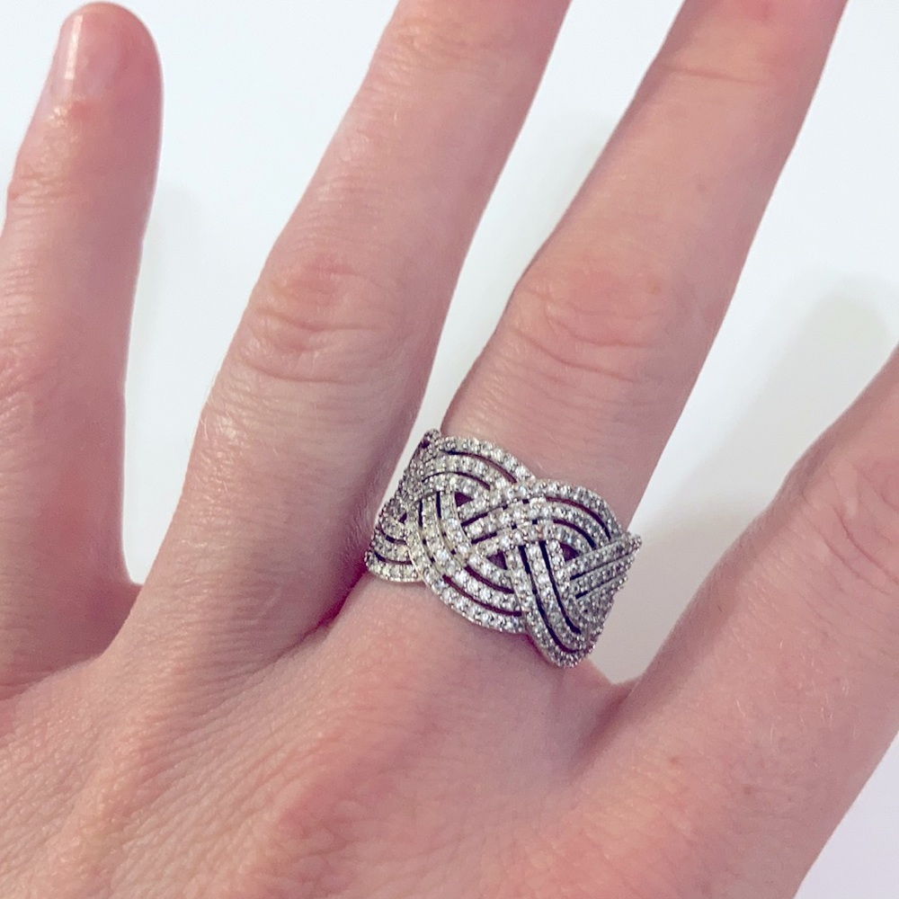 Silver plated CZ rope ring
